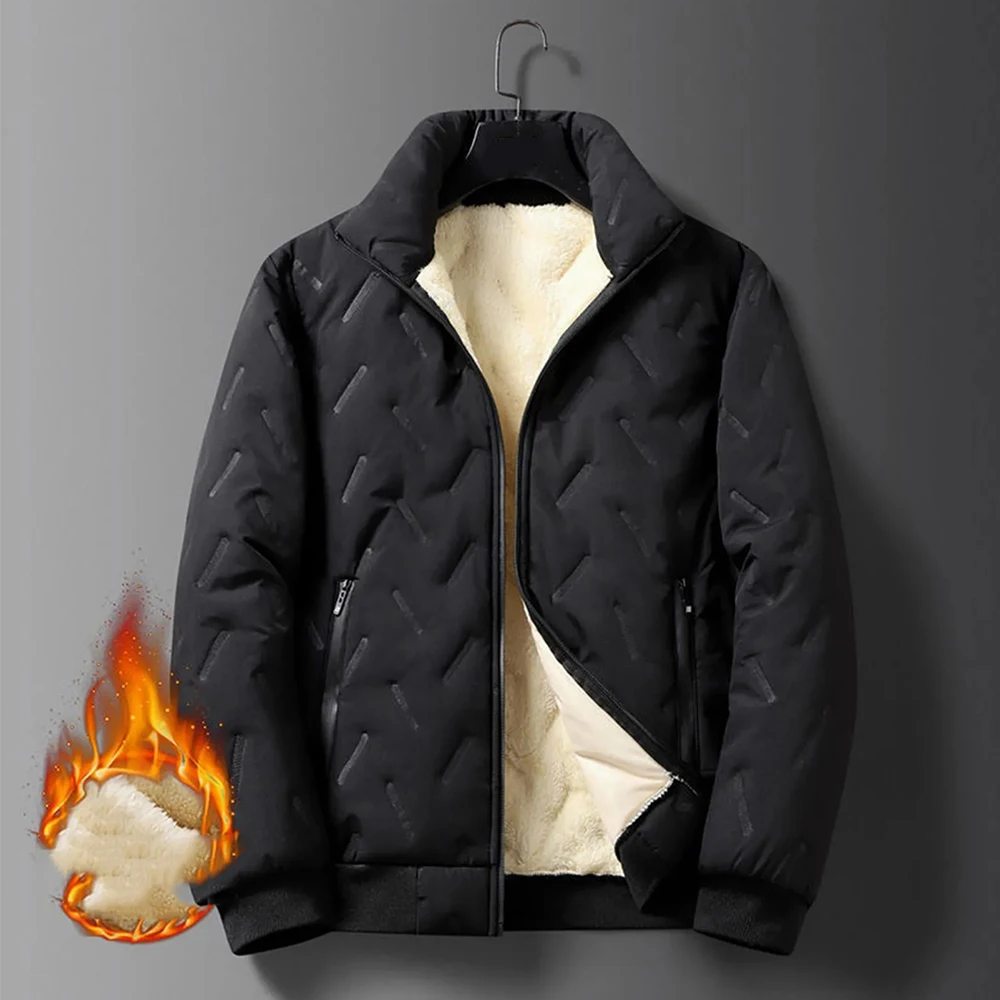 Men's Lamb Fleece Jackets Autumn Winter Casual Short Cardigan Coat Simple Comfy Solid Color Small Stand Collar Zipper Jackets