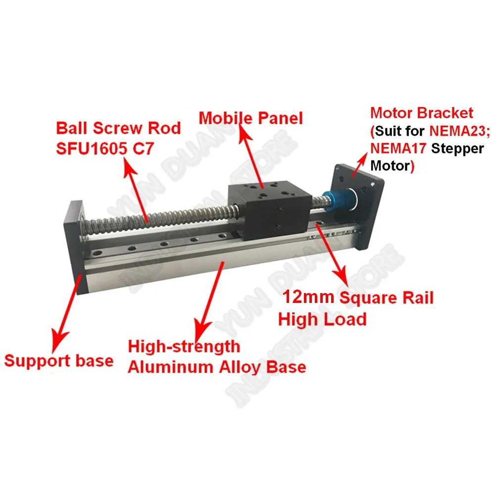 100mm~700mm Stroke Electric Mobile Sliding Table Module Rail SFU1605 Ballscrew Slide Cross Linear Stage Guide Platform CNC