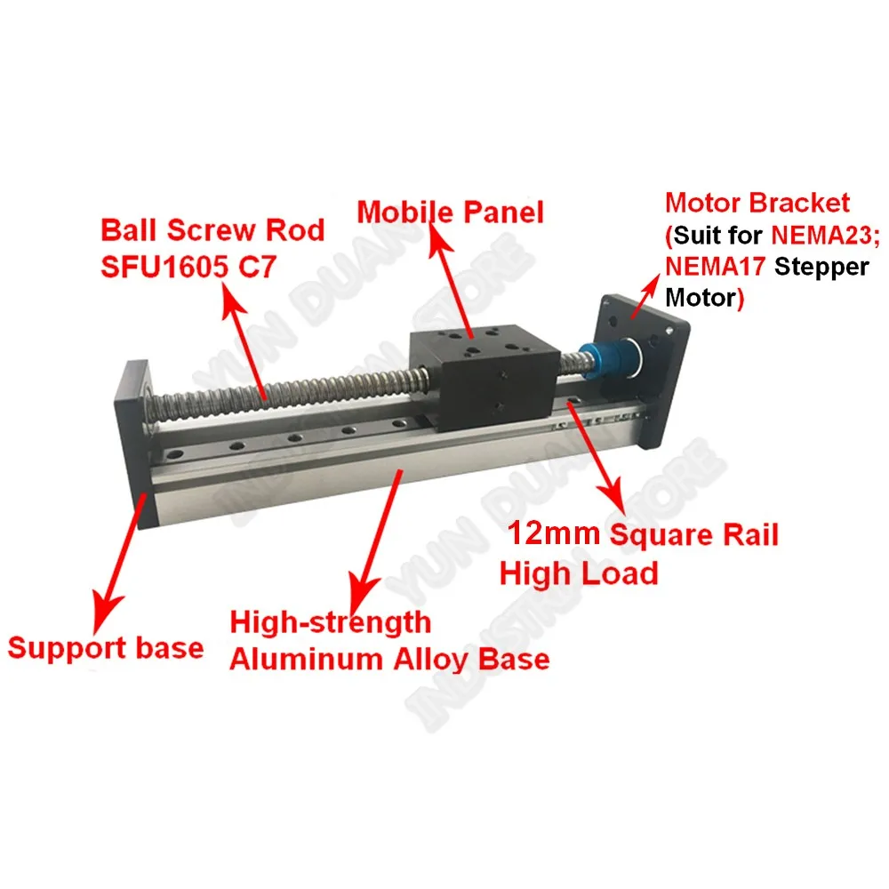 Imagem -06 - Stroke 700 mm Curso Elétrico Móvel Mesa Deslizante Módulo Ferroviário Sfu1605 Ballscrew Slide Cruz Linear Fase Guia Plataforma Cnc 100 mm