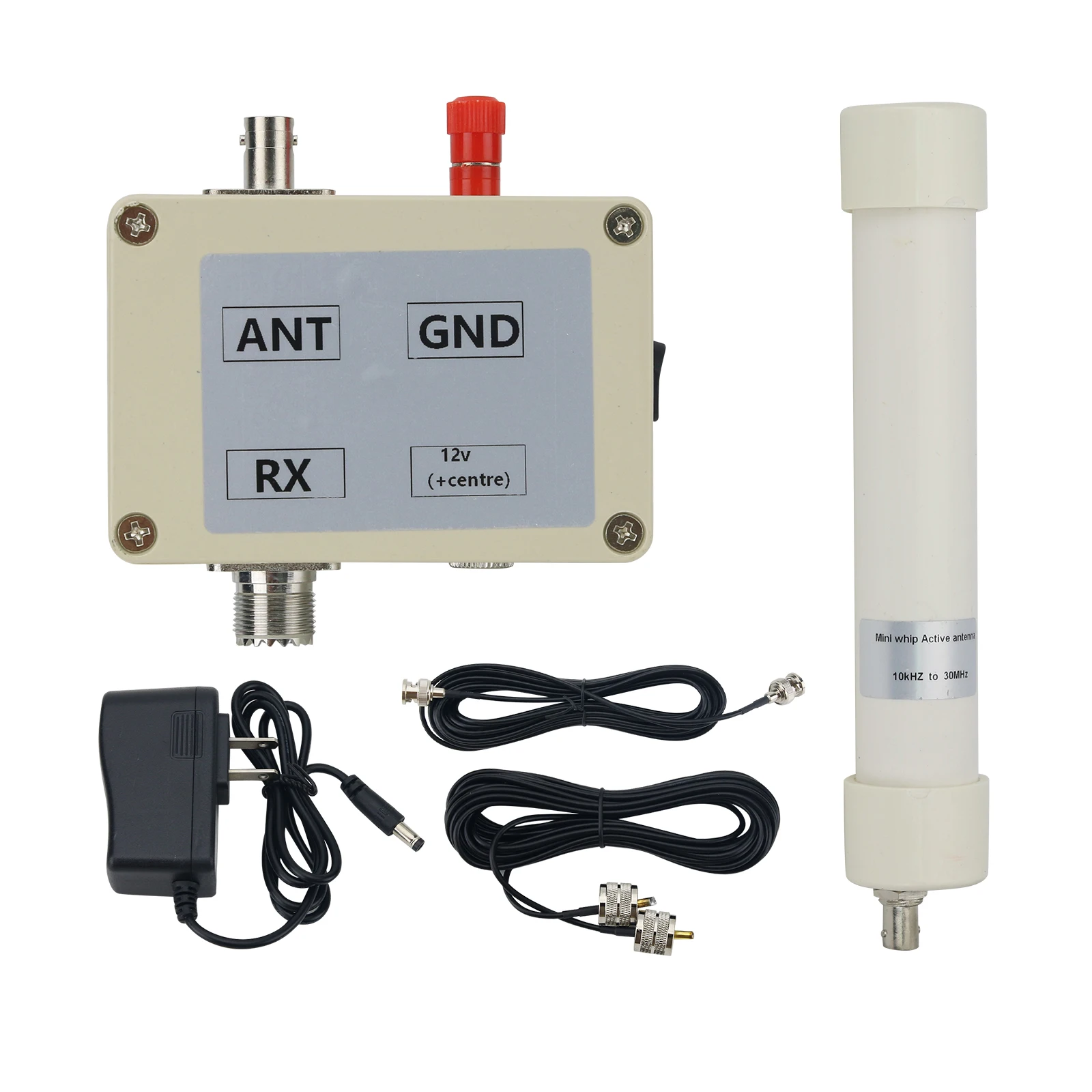 TZT Mini Whip Antenna 10KHz-30MHz Active Short Wave Receiver Antenna With SMA Connector, With 12V/1A Power Adapter