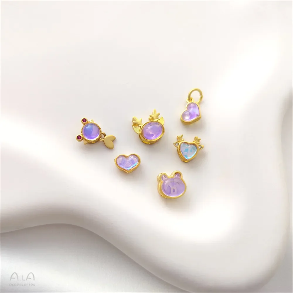 Chapado en cobre, oro mate con incrustaciones de imitación de piedra de luz de luna, alce, pez dorado, cabeza de oso, cuentas separadas, accesorios colgantes en forma de corazón