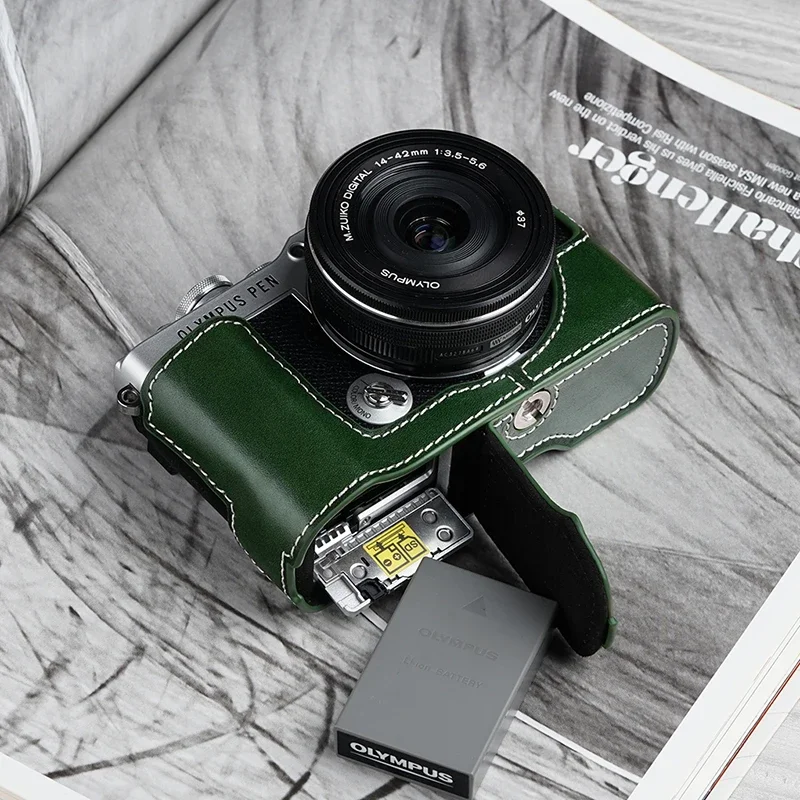 حقيبة نصف كاميرا مصنوعة يدويًا من الجلد الطبيعي ، حقيبة من جلد البقر ، علبة هيكل لقلم أولمبوس EP7 و way ، ملحقات الكاميرا ، جودة عالية