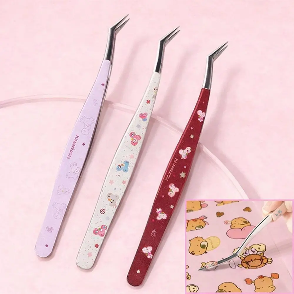 Stainless Steel Curved Stickers Tweezers High Precision Cartoon Lashes Extension Tweezer Anti-static Eyelash Curler