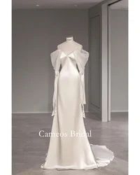 SONDR Mermaid Korea Puff Sleeves Ivory Wedding Dress Customized Spaghetti Straps Bride Dress 웨딩드레스 Satin Wedding Gown Bridal