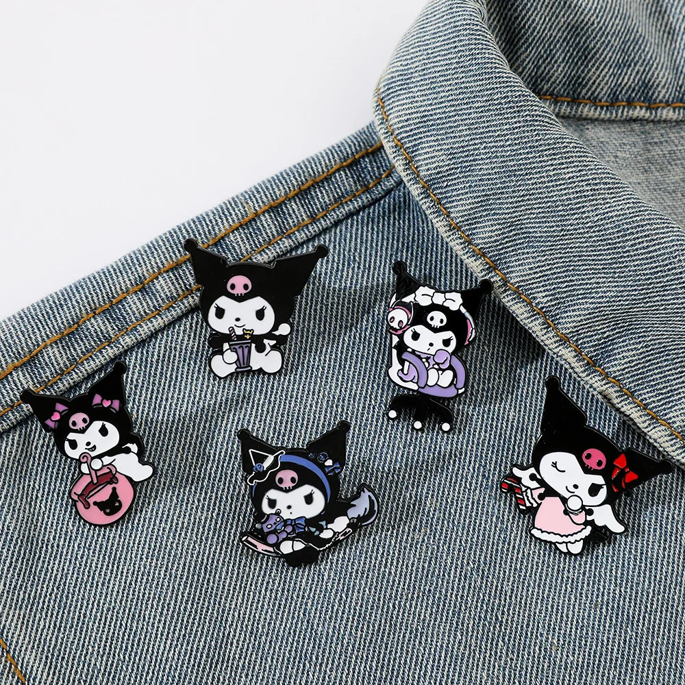 

5 Pcs/set Cartoon Sanrio Brooch Creative Halloween Kuromi Enamel Pin Metal Badge Backpack Clothing Accessories Festive Gifts