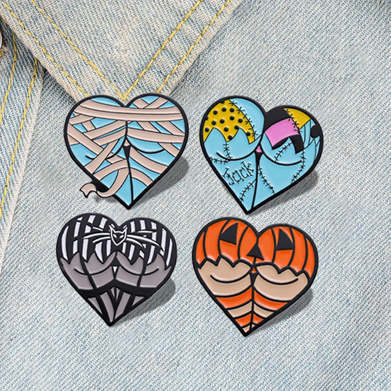 Custom Heart Shaped Esmalte Pins, Halloween Cosplay Broches, lapela emblemas, Punk Gótico Jóias, Presente para Amigos, Sexy Butts