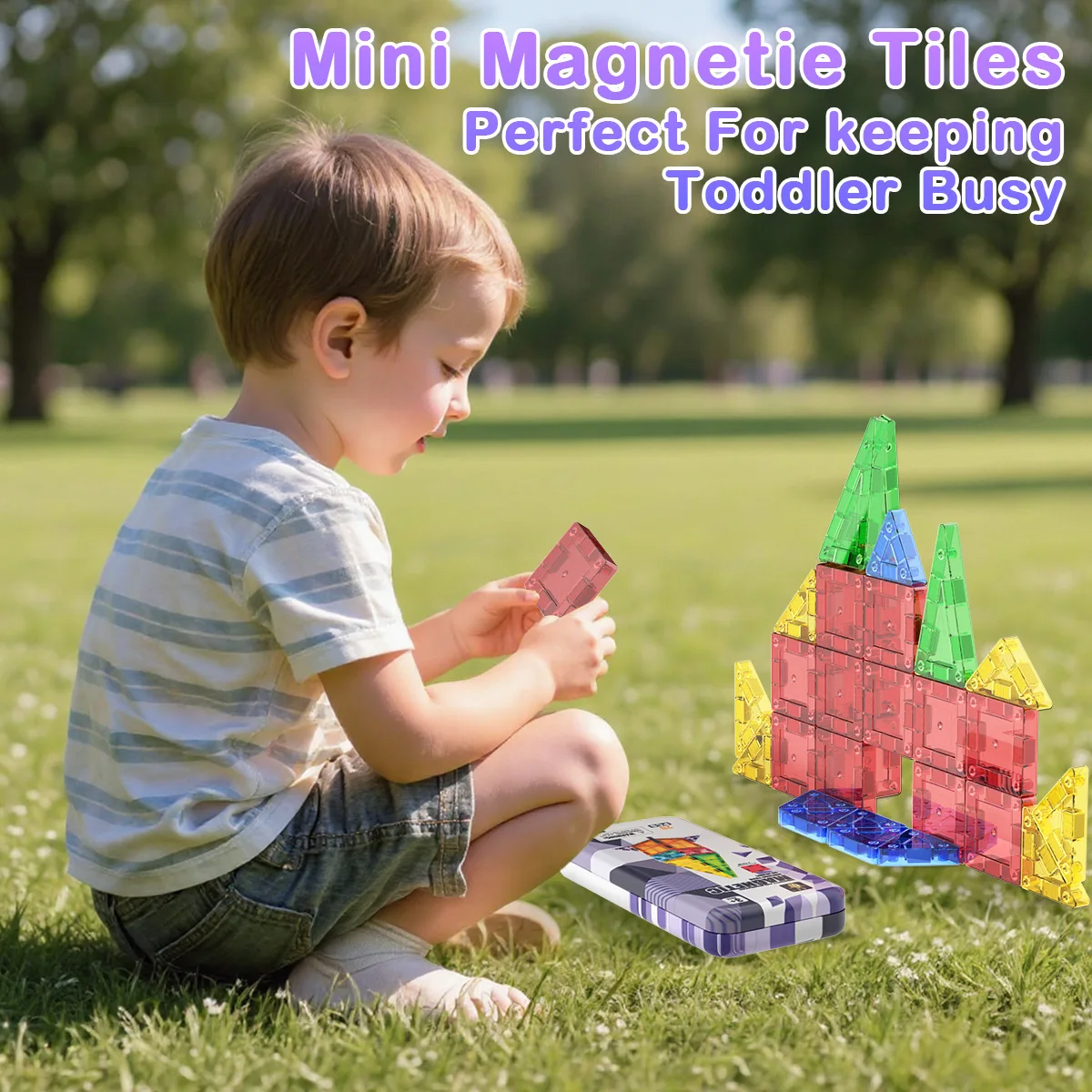 Mini magnetic tile color window magnetic building block portable travel iron box set 3.75cm toy magnetic tile