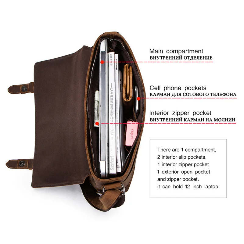 Vintage Genuine Leather Briefcase for Men Professional Business Messenger Bag Large Capacity Retro Office Shoulder Bag Durable