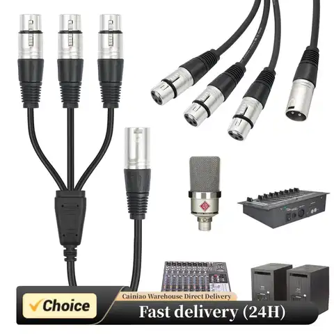 3Pin Y Splitter Cable Male To 3 Female Microphone Cable Wear Resist Balanced XLR Mic Cord for Mixer Microphone Amplifier