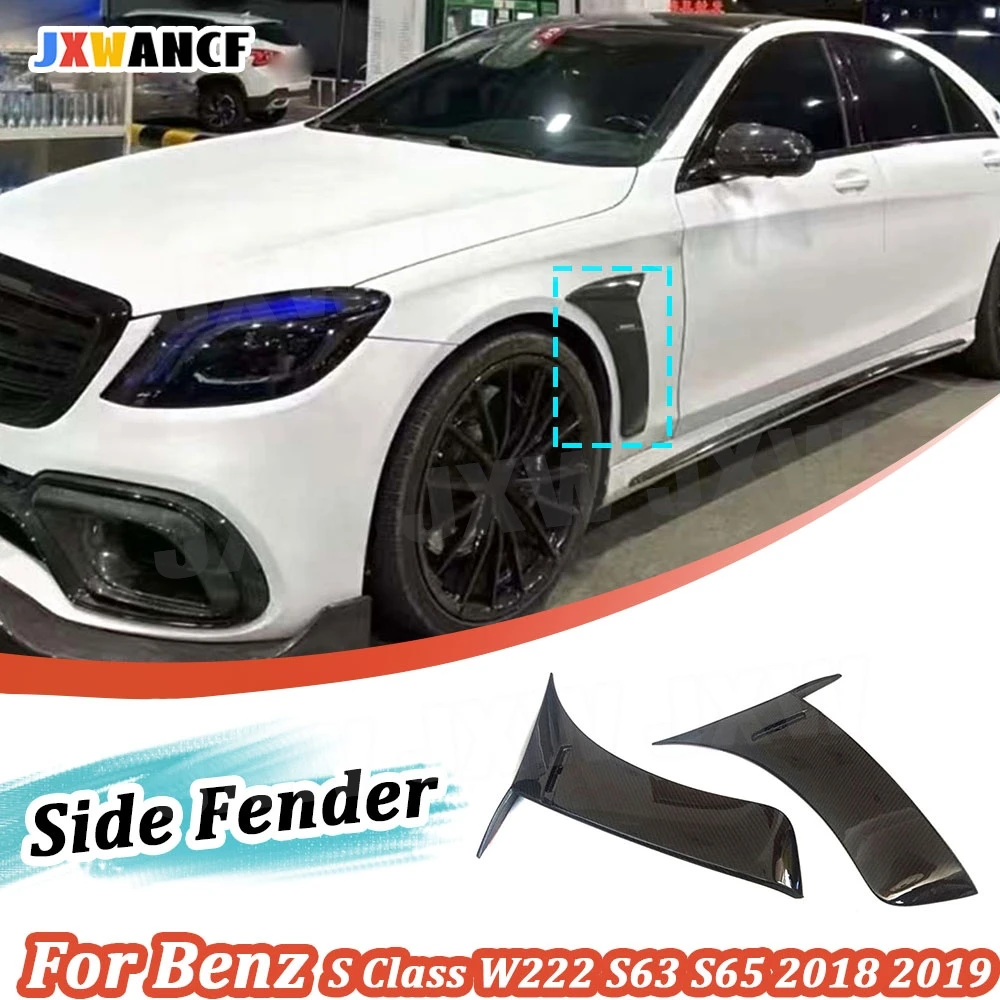 

JXWANCF For Benz S Class W222 S63 S65 Carbon Fiber Front Bumper Flaps Side Fender Fins Splitters Moulding Trim AMG 2018 2019