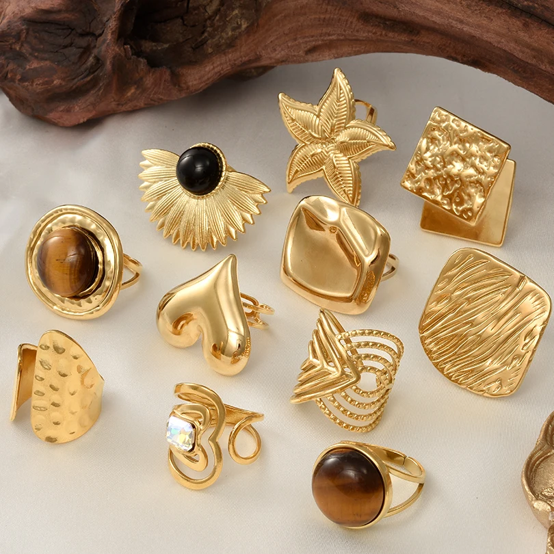 High Quality Real Gold Plated Ring Metal Jewelry Fashion Stainless Steel Rings For Women Men Anillos De Acero Inoxidables Party