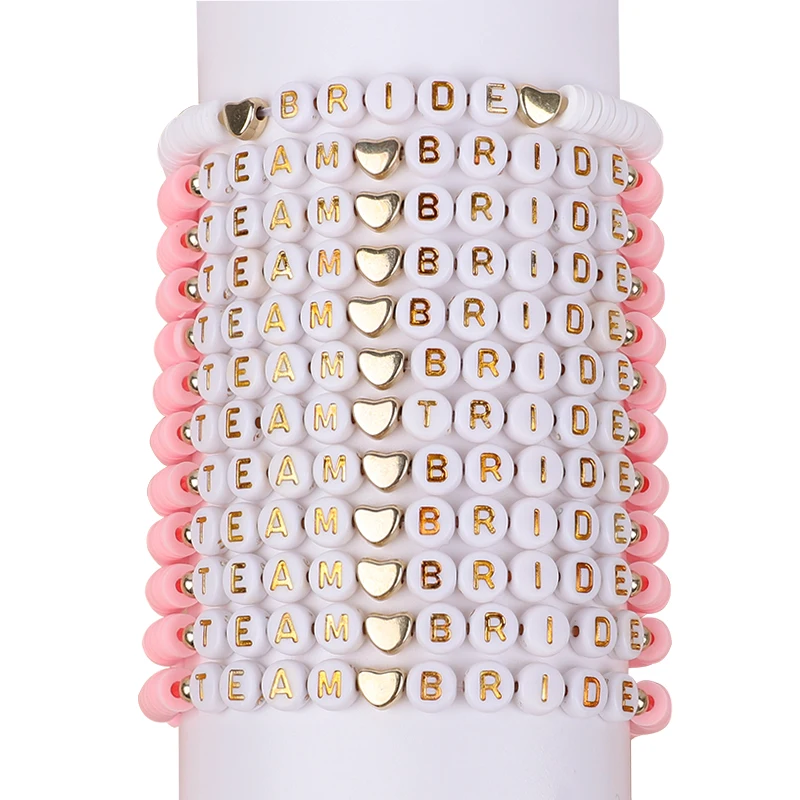 

12Pcs Pink Team Bride Elastic Bracelets Set Bridal Shower Gifts Bachelorette Party Favors Supplies Boho Wedding Decoration