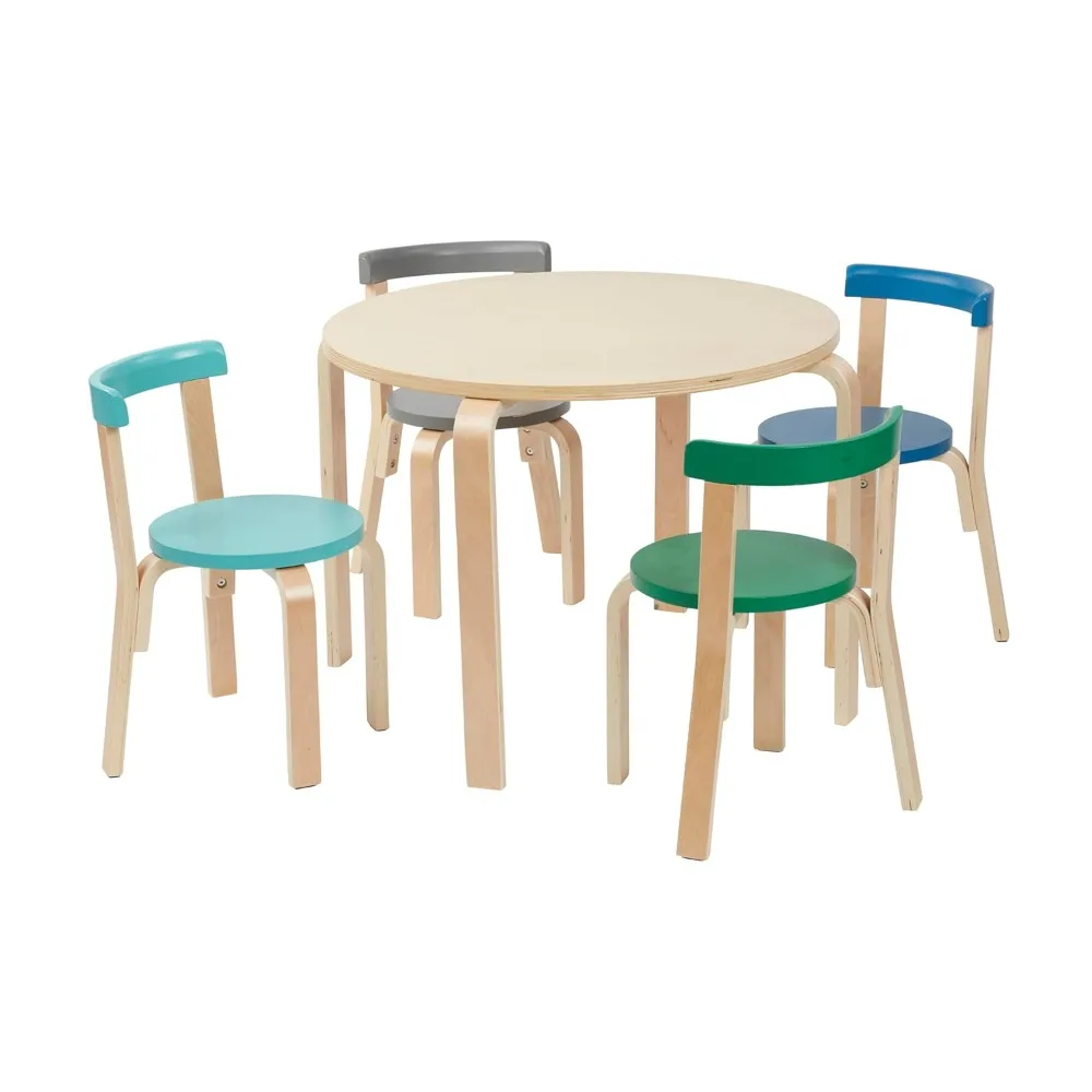 

Bentwood Round Table and Curved Back Chair Set, Kids Furniture, Contemporary, 5-Piece