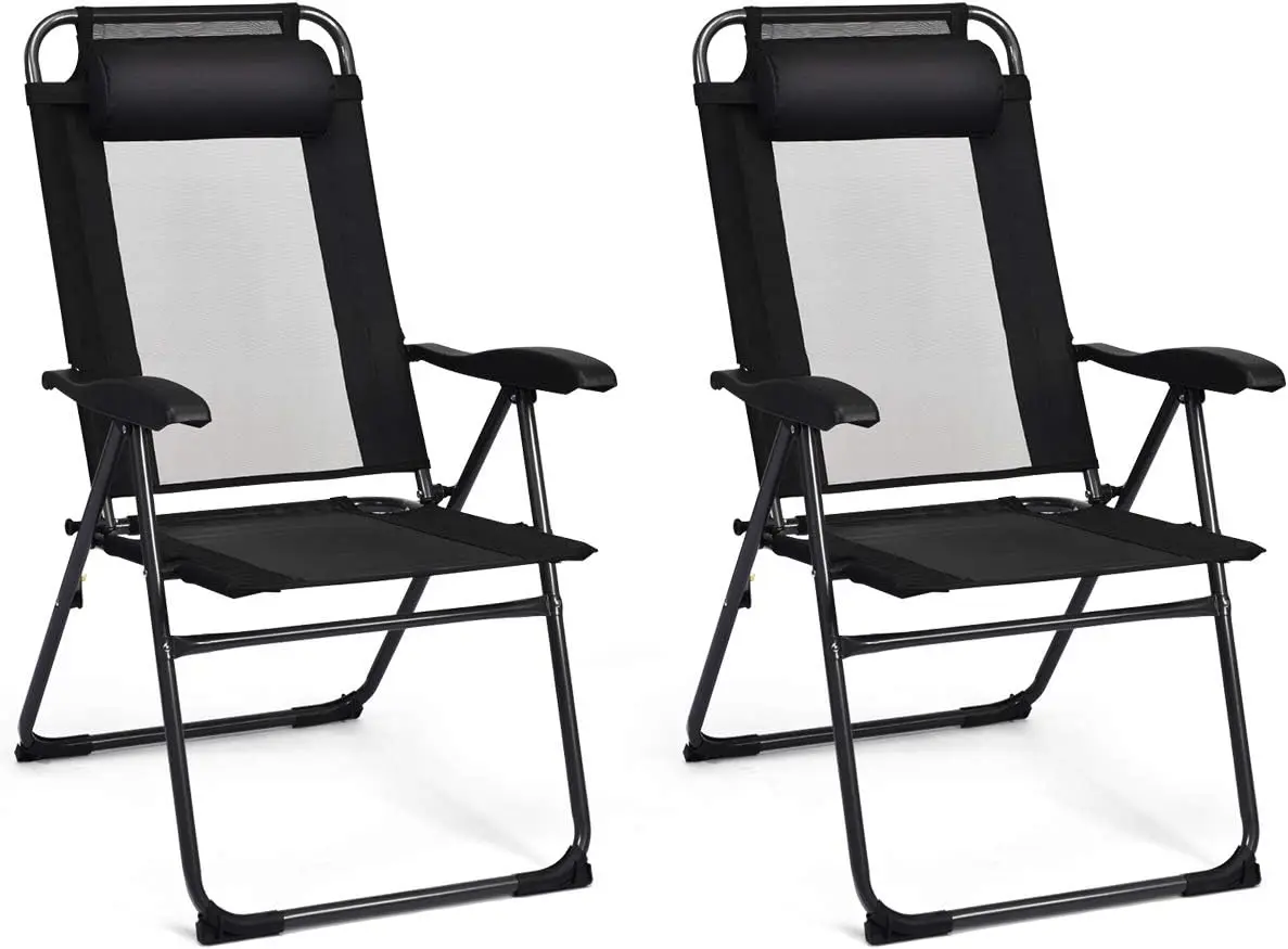 

Set of 2 Patio Dining Chairs, Folding Lounge Chairs with 7 Level Adjustable Backrest, Headrest, 300 Lbs Capacity