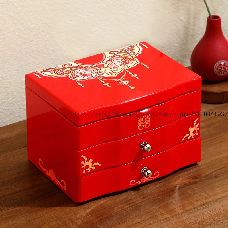 

Перламутровая лаковая шкатулка для драгоценностей, многослойный деревянный футляр для хранения браслетов, китайский свадебный подарок с облачным воротником, дизайн