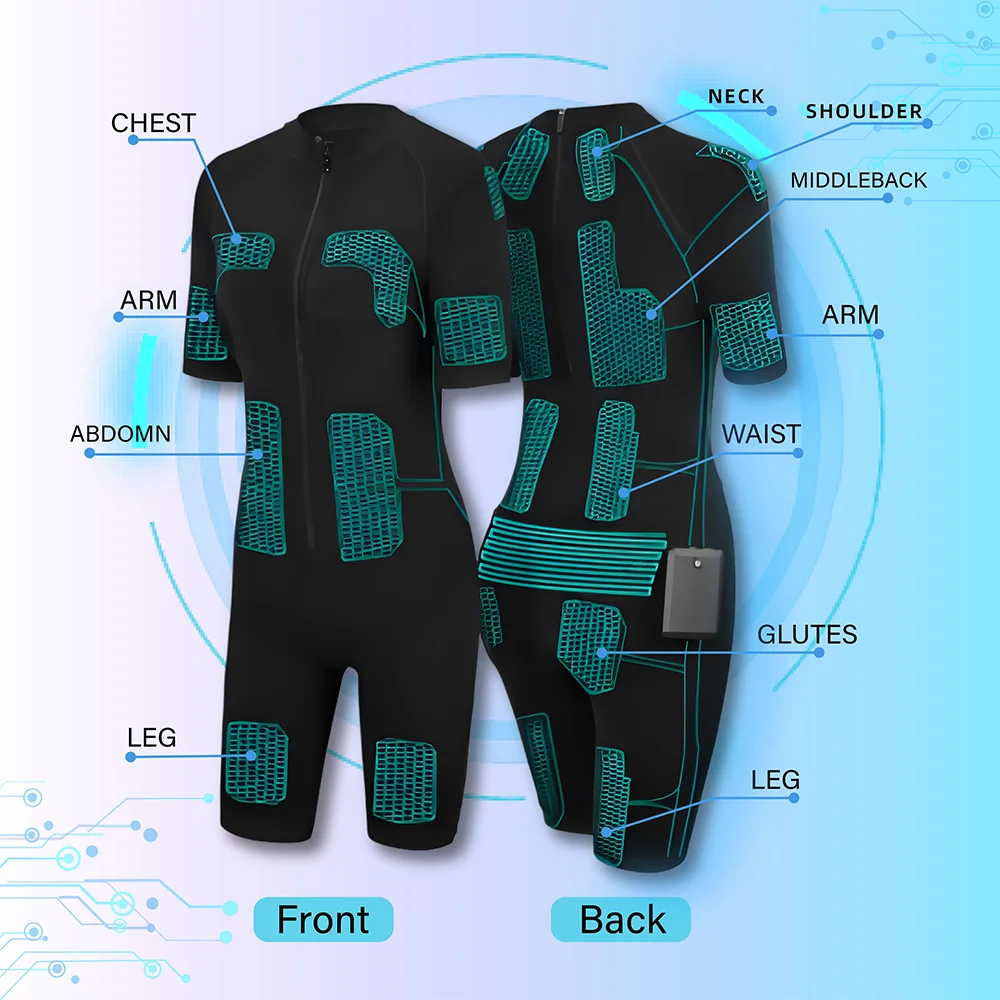 Unisex Two-piece Smart EMS Training Suit APP Control 10  22 Silicone Electrodes Pads Body Fitness Workout Clothes