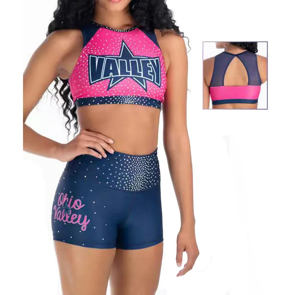 CHSALL School Cheerleading Uniform Set Women's Adult Sportswear Spandex/Polyester Material Heat Transfer Printing Front Logo
