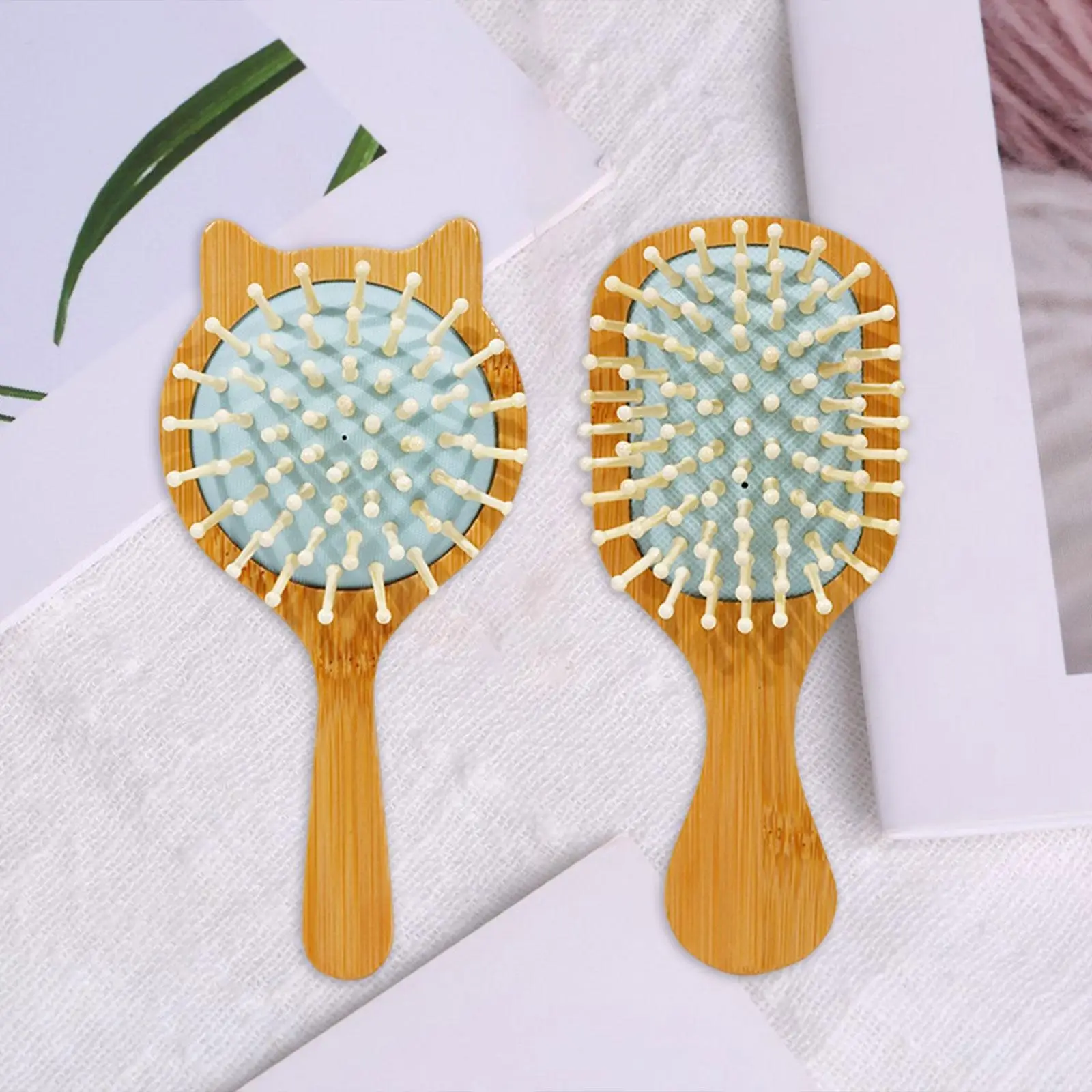 2 Pieces Bamboo Brush Set Detangling Hair Brush for All Ages Woman Gift