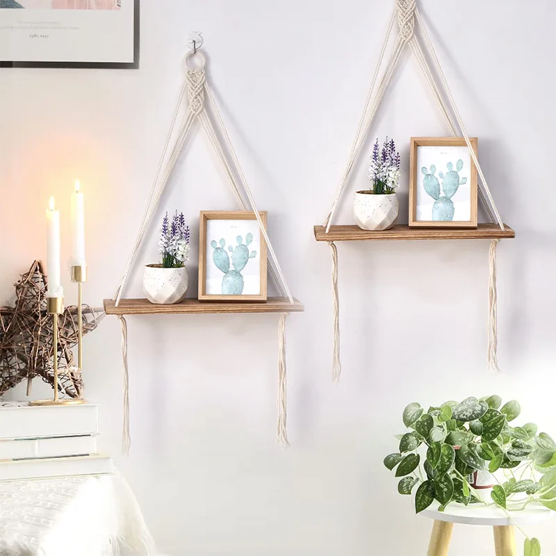 Bohemian handmade woven tapestry storage rack cotton rope wall hanging living room homestay
