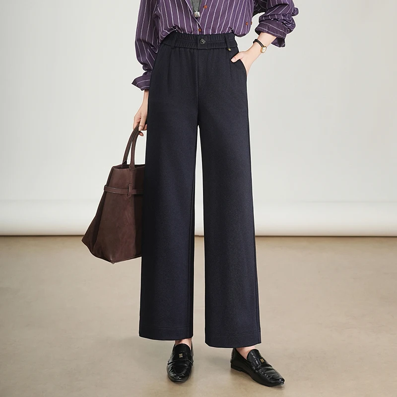 

ZUZK New Korean Style Denim Wide Leg Pants Spring Elastic High Waisted Slimming Loose Straight Trousers