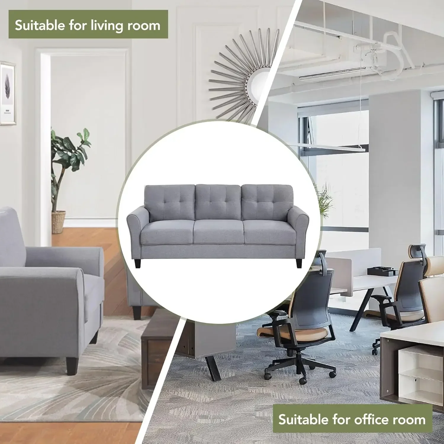 [Miglior venditore! ]Set di divani componibili per soggiorno da 3 pezzi, poltrona imbottita in lino trapuntato con bottoni in stile moderno, divano a due posti e Th