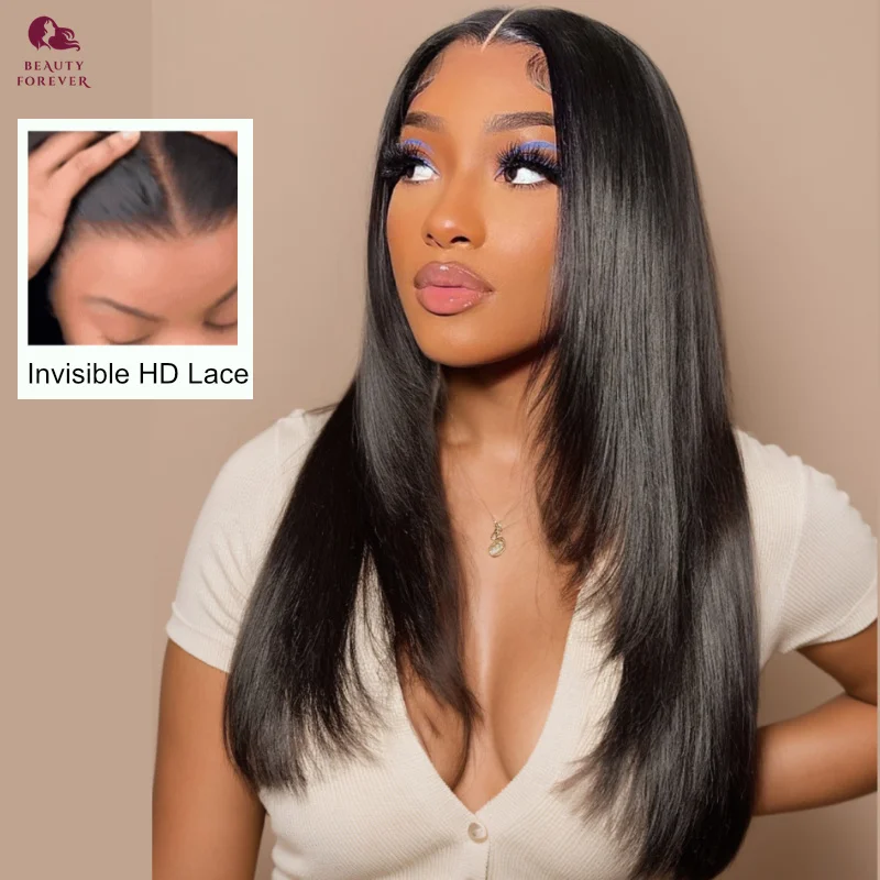 

Beautyforever Drawstring 13x4 Straight Lace Frontal Human Hair Wig Density 180% Layer Cut HD Lace Glueless Human Hair Wig