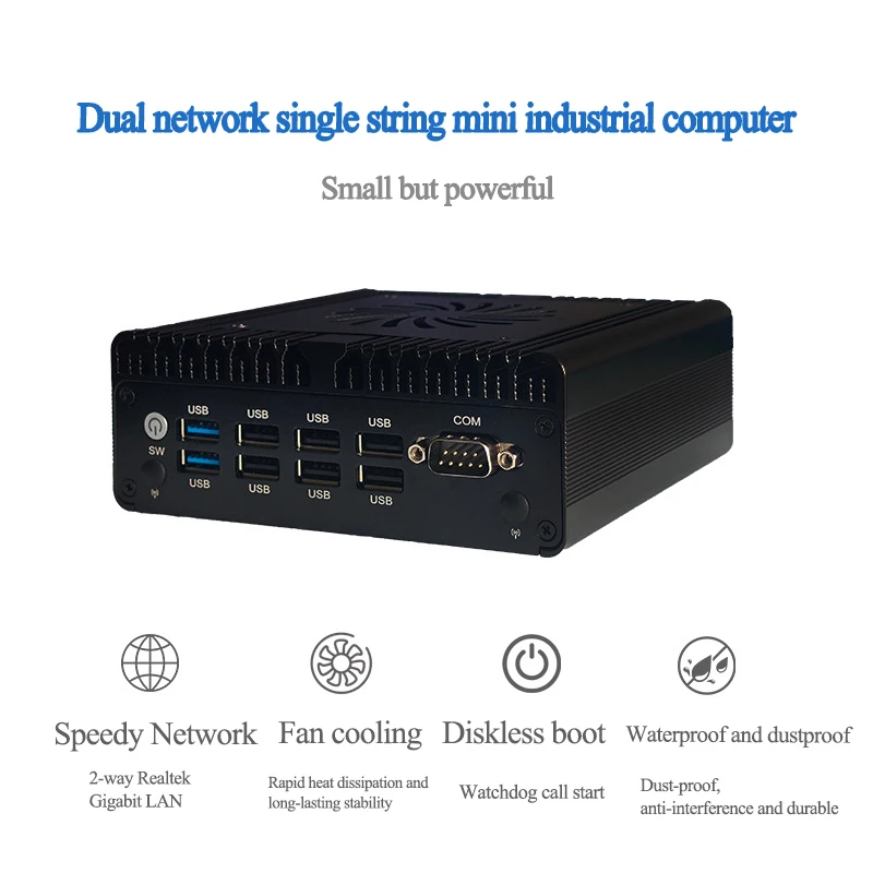 MINI PC industriale intelligente Ventola a basso consumo Raffreddamento N100 Doppia rete Singola seriale 8USB Display triplo Computer industriale