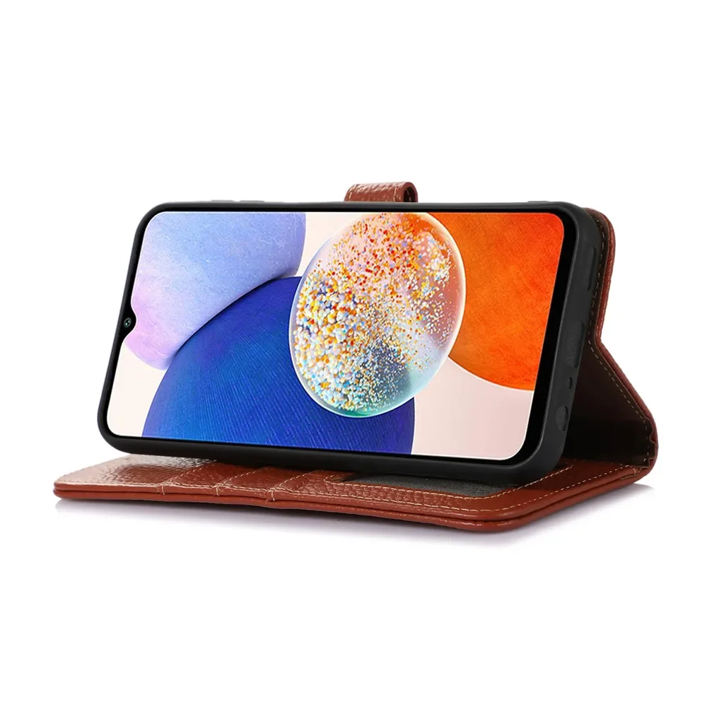Genuine Leather Litchi Flip Wallet Case for Samsung Galaxy S25 Ultrr Plus S24 S23 FE A06 A16 A55 A35 25 15 Luxury Business Cover