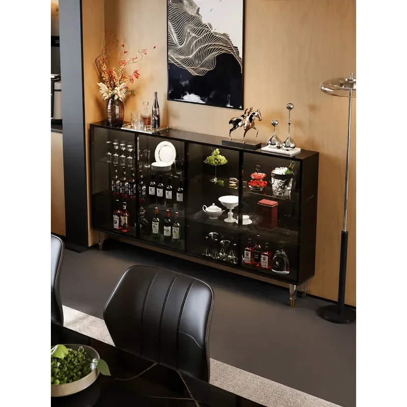 Italian Ultra Thin Dining Side Cabinet 20cm Narrow Living Room Storage Small Apartment Wall Glass Locker