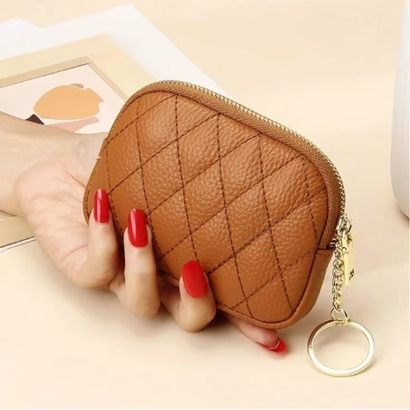 Mini monedero de cuero genuino con capa de cabeza, tarjetero de piel de vaca, billetera hecha a mano con cremallera, funda para llave de coche, billetera corta para mujer