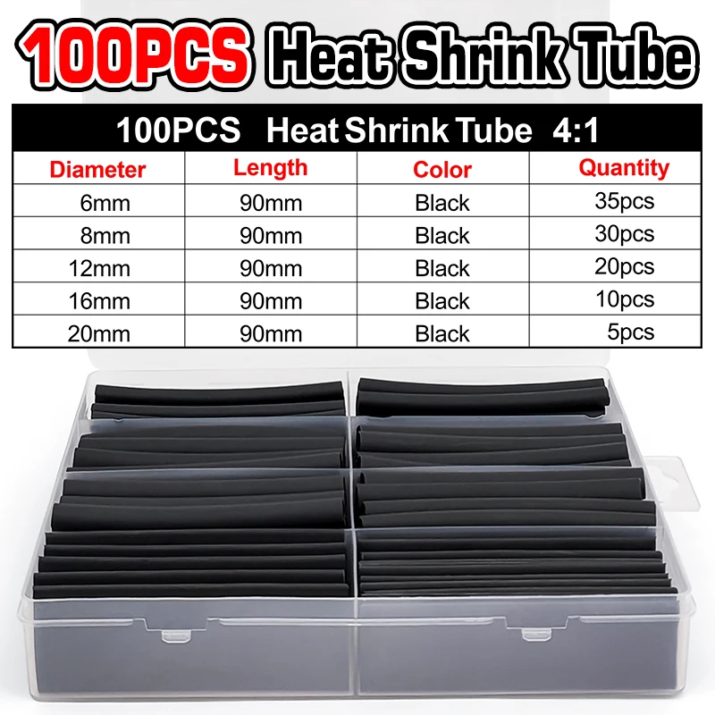Multi-size 4:1 Heat Shrink Tubes 100-300pcs - Flame Retardant Waterproof Electrical Repair Easy-Shrink Wire Wrap Kit