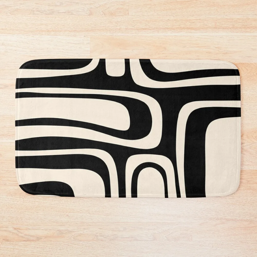 

Palm Springs Retro Midcentury Modern Abstract Pattern Black and Almond Cream Bath Mat Non-Slip Shower Bath Carpet Hallways Mat