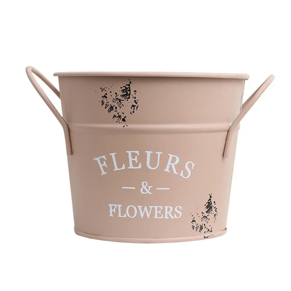 Pink Retro Iron Flower Bucket Decorative Flower Holder for Home Garden Balcony Rustic Planter Garden Decoration