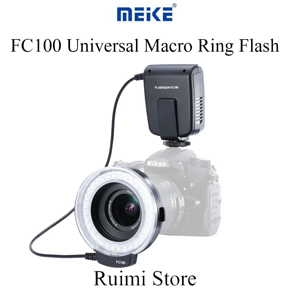 Meike FC-100 FC100 Manuelles LED-Makro-Ringblitzlicht mit 7-Adapterring für digitale DSLR-Kamera Canon Nikon Olympus Pentax