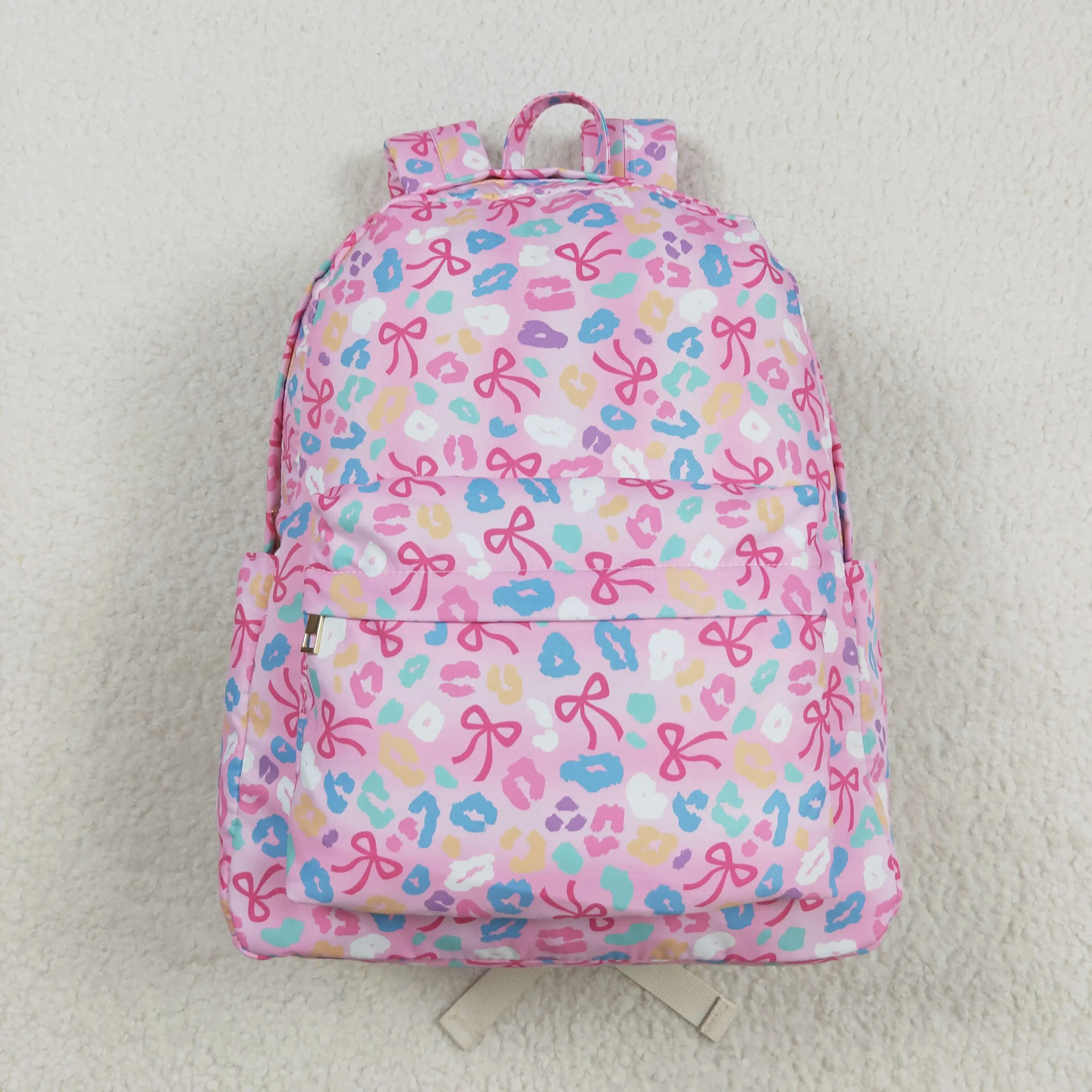 

RTS Wholesale Fashion Pink Purple Leopard Bows Backpack for Kids 5*13.5*17 Inches Western Boutique
