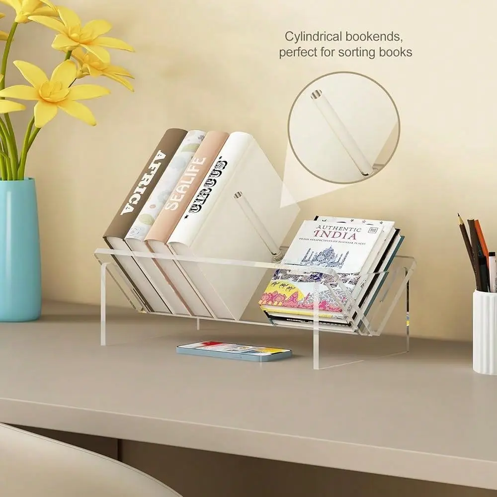

Desktop Bookshe ,Small Book Rack For Tabletop Book Holder Cookbook Storage Rack,Transparent Tabletop Book Shel F For Small Spac