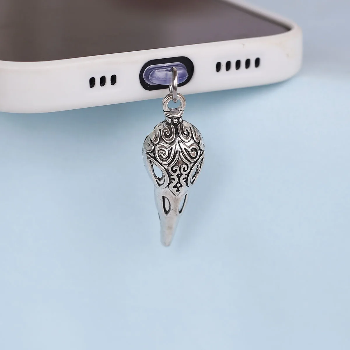 Handy Staub Stecker Anhänger Zubehör Skeleton Vogel Kopf Dekoration Für Iphone Typ-c Port Staub Stecker Anti verlust Seil geschenk – Detail 5