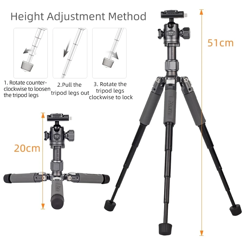 XILETU M5G M5GS Professional Tripod G28 Panorama Head Portable Mini Stand for Canon Nikon Sony Fuji Olympus Digital SLR Camera