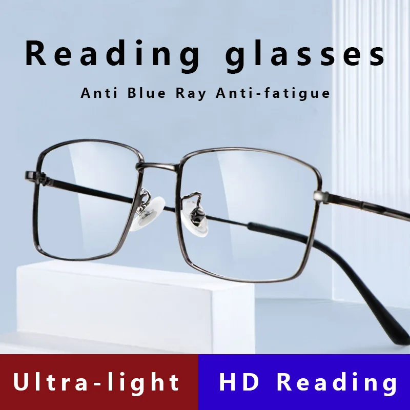 

Reading Glasses for Men Blue Light Filtering Full Frame Metal Readers Anti Uv/Eye Strain/Glare Presbyopic Glasses