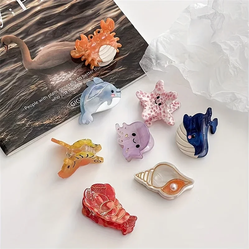 1pc Mini Hair Claw Clips Cute Ocean Animals Design Crab Whale Sea Shell Starfish Cute Sweet Hair Accessories For Women