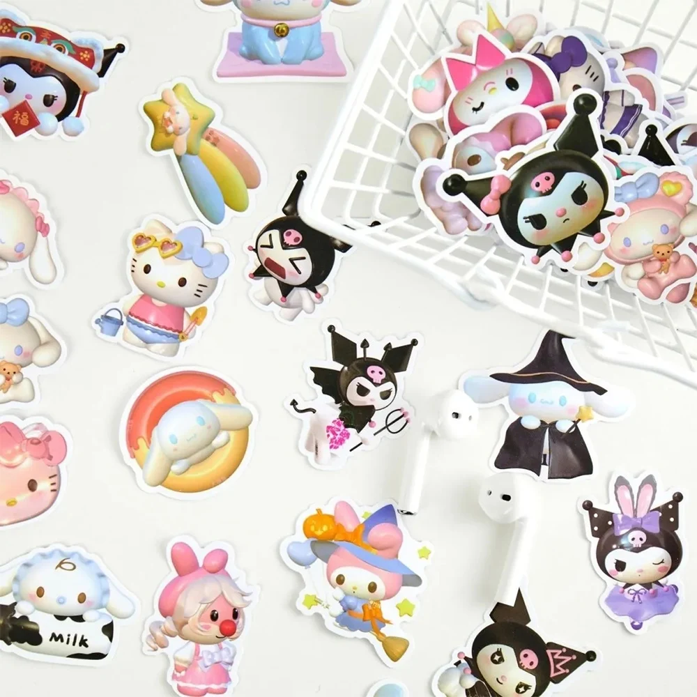 10/30/50/100pcs Sanrio Kuromi Hello Kitty Stickers Kawaii Girls Aesthetic Decals Waterproof Cute Decoration Sticker for Kids Toy