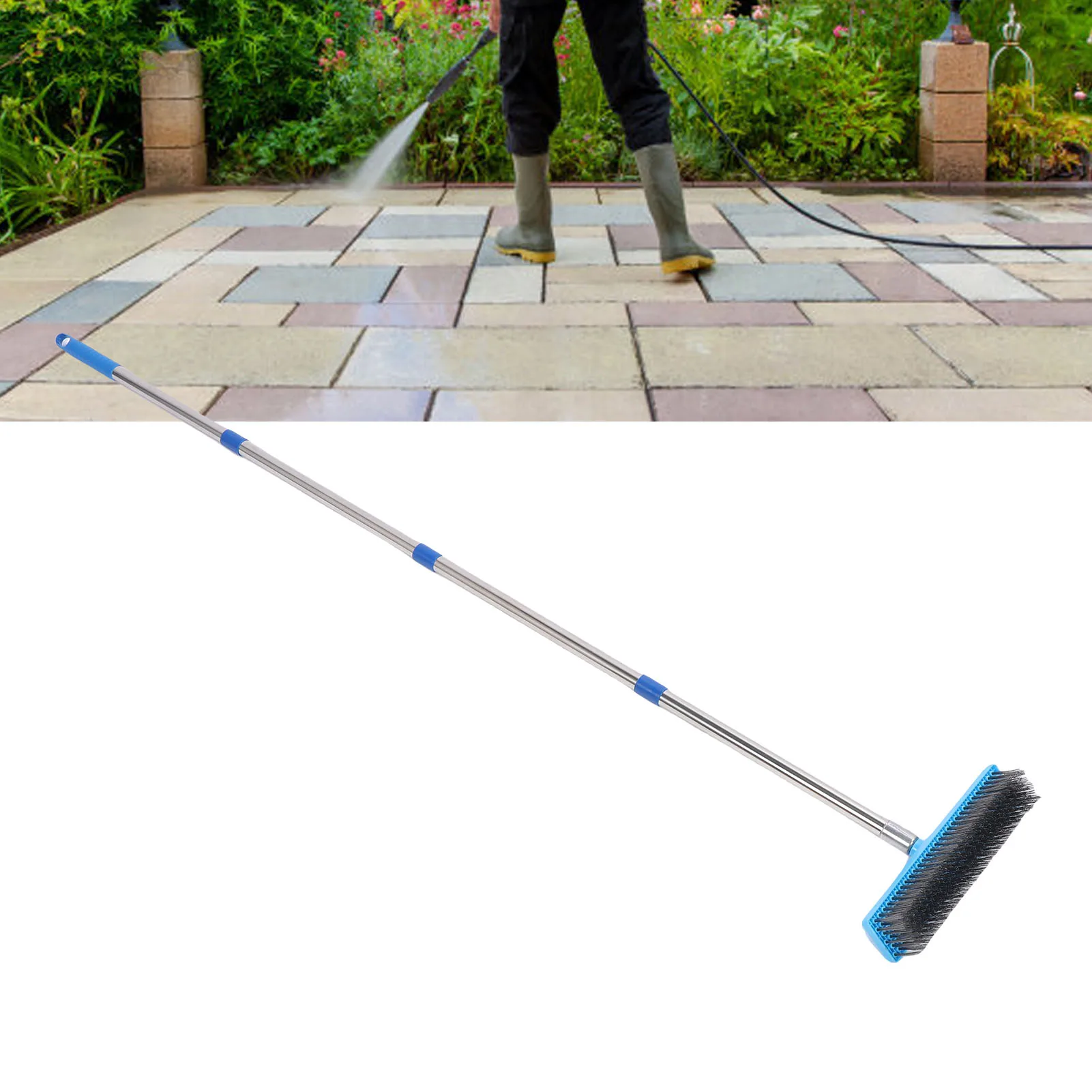 

30 см сверхмощная метла из стальной проволоки, телескопическая ручка из нержавеющей стали, щетка для мытья полов на открытом воздухе, телескопическая ручка, проволочная метла