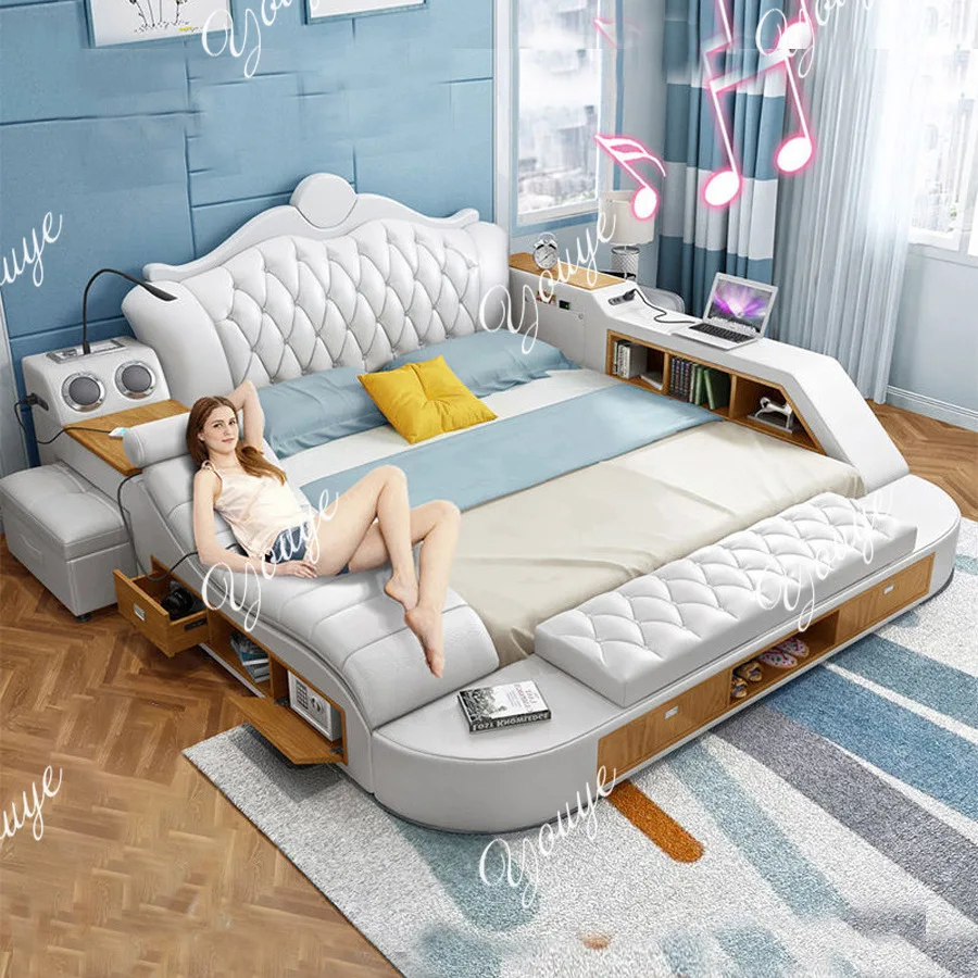 

European modern intelligent massage tatami bed with audio master bedroom multi-functional storage double wedding bed