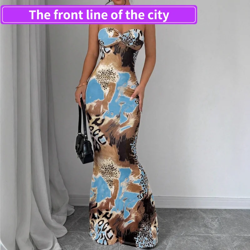 

Модная кружевная юбка макси с разрезом, облегающая, без бретелек, из полиэстера, с принтом, летняя, для женщин