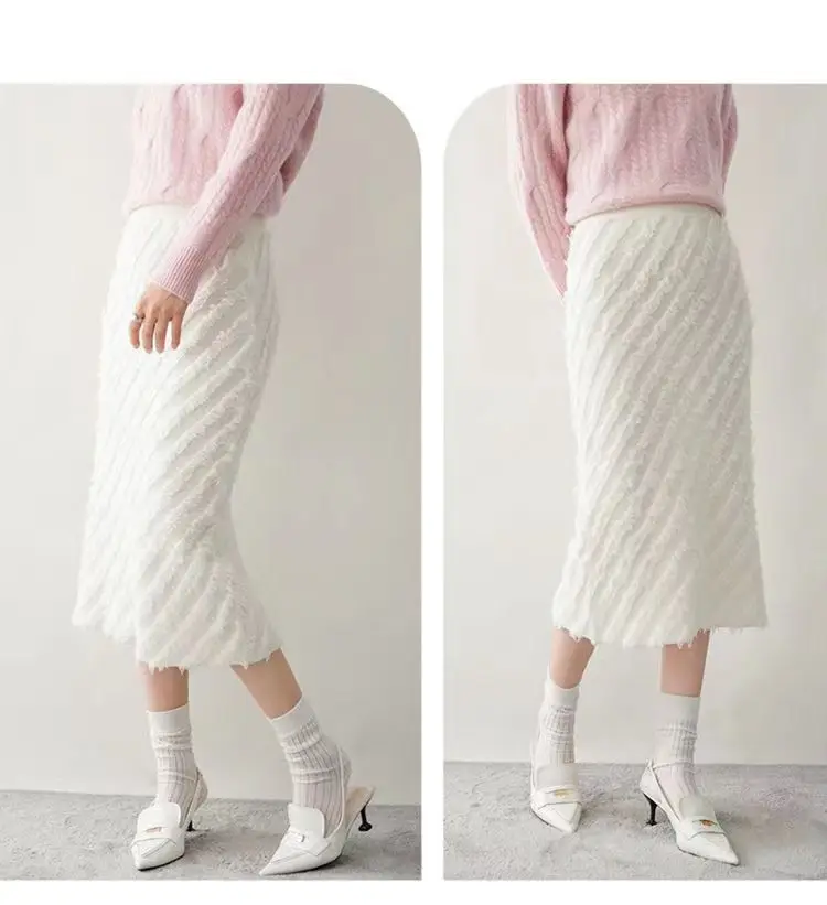 Korean Style Autumn and Winter Slimming Woolen Dress Women's Knitted All-Matching Hip Skirt High Waist Midi Skirt One-Step Skirt