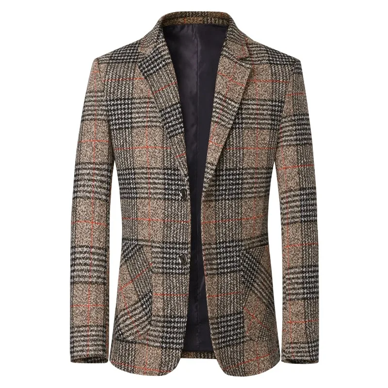 

Men Blazers Turn Down Collar Suits Business Jackets Single Breasted Plaid Long Sleeve Blazer Outerwear Cardigan Pockets