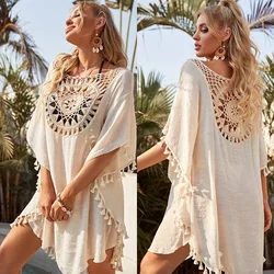 Shoulder Bared Bikini Cover Up Sexy Hollow Out Beach Smock Large Size Fringe Tunic Surfing Bathrobe Holiday Loose Swimsuit