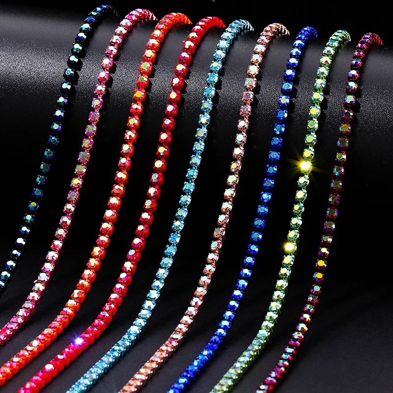 DUCRYSTAL 2yards/pack Multi-color Rhinestone Claw Chain Crystal DIY Rhinestone Chain Wedding Dress & Nail Art DIY Accessory