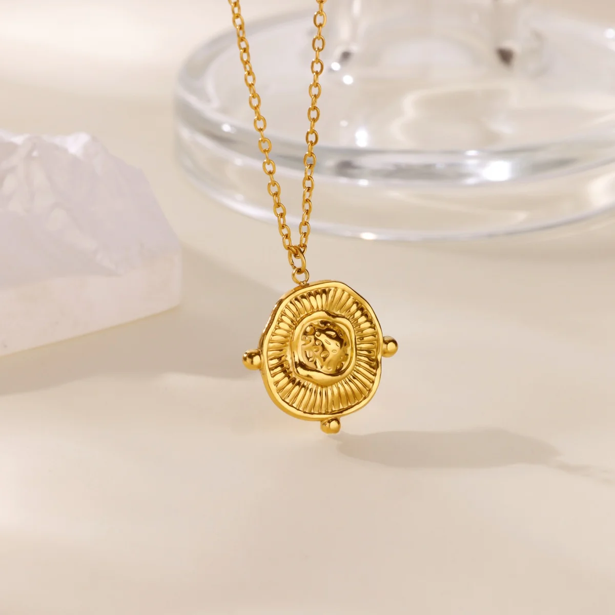 Vintage geometrische runde Halsketten für Frauen, goldfarben, Edelstahl-Halskette, luxuriöser Hochzeitsschmuck, Geschenk