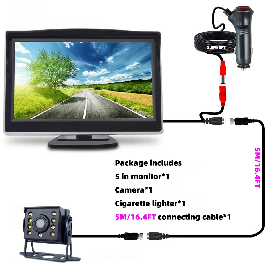 cigarette lighter backup camera Plug & Play with Monitor 4.6'',12 LED HD Rearview Mirror Camera for Night Vision,150 Wide Angle Universal Car Reverse Camera with Monitor System Fits 12V Cars SUVs : Electronics if needed Wireless backup camera with 7inch